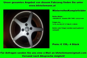 Preview: Winterreifen Kompletträder Alu 7x15 4x100 195/65R15T KHUMO KW 7400 4,4,4,4mm